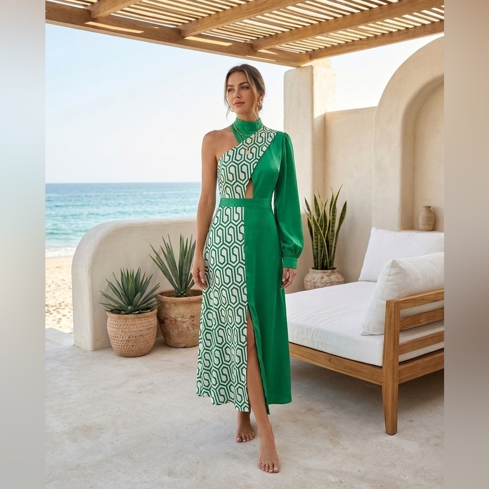 SHEIN Emerald Green One Shoulder Maxi Dress XL - Picture 2 of 10